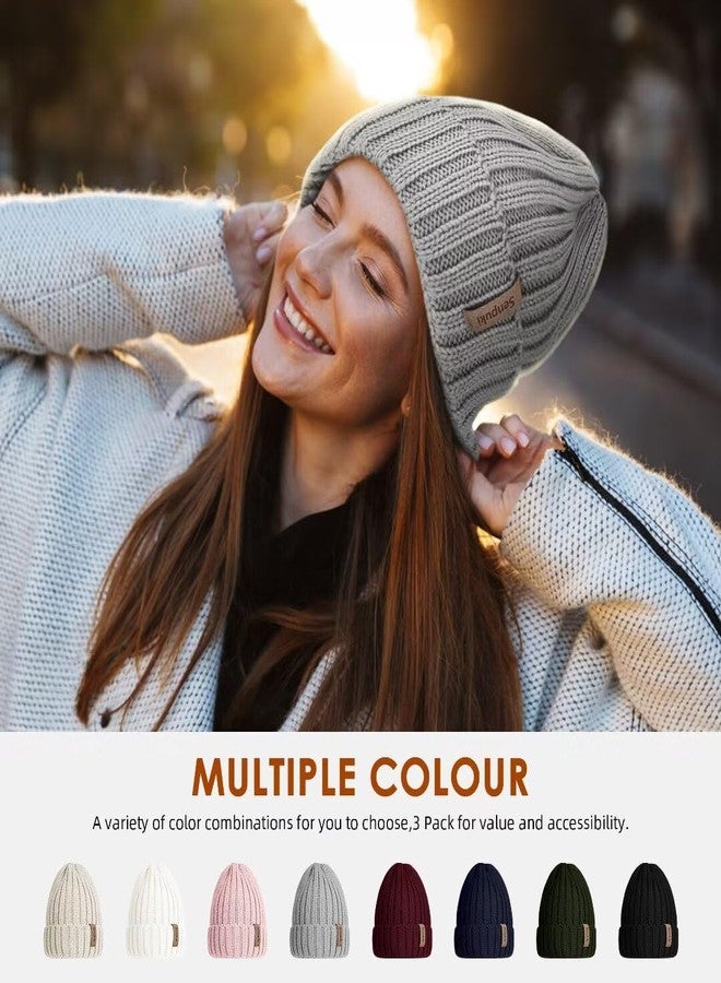 SENPUKI Womens Winter Knitted Beanie Hat 3PCS,Warm Knit Fashionable Caps,Womens Beanie for Fall Cold Weather Color1 - Image 2